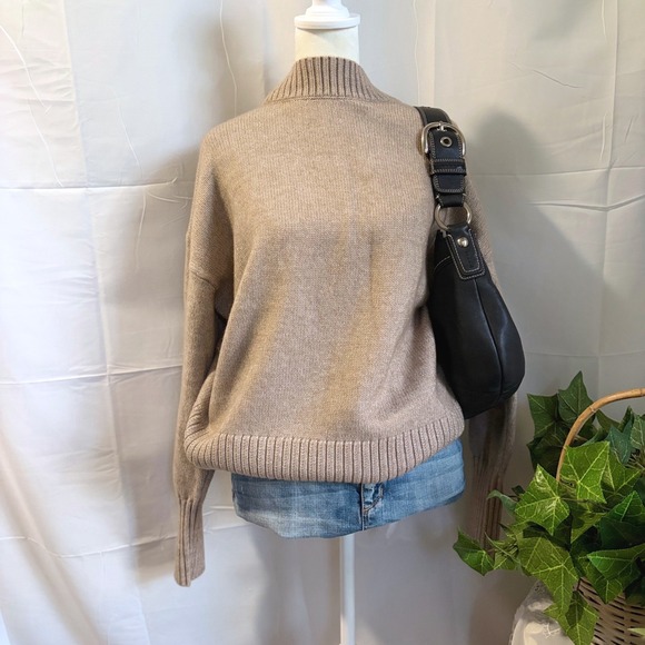 H&M Sweaters - Cozy Mock Neck Knit Sweater Beige Oatmeal Oversized Medium NEW